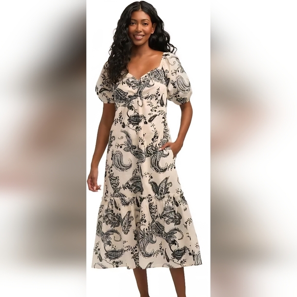 Mexx Dresses & Skirts - Mexx Voile Cream/Black Floral 100% Cotton Peasant Dress